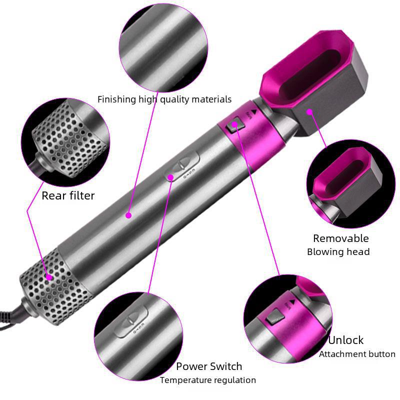 5-in-1 Hot Air Comb: Automatic Hair Straightener, Dual-Purpose Leafless Hair Dryer, Styler, and Curling Iron.