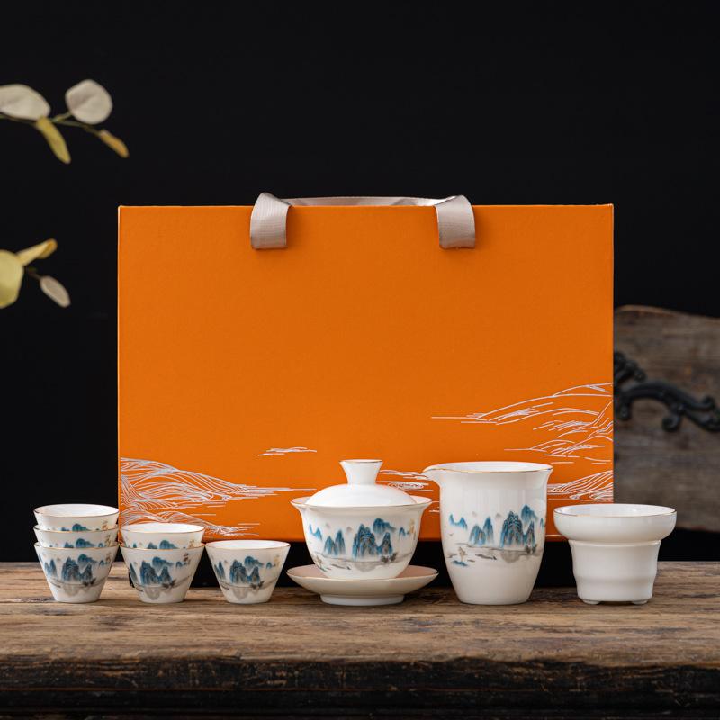 Hvit suet jade porselen kung fu tesett gaveeske forretningsgaver Midt-høstfestival gaver