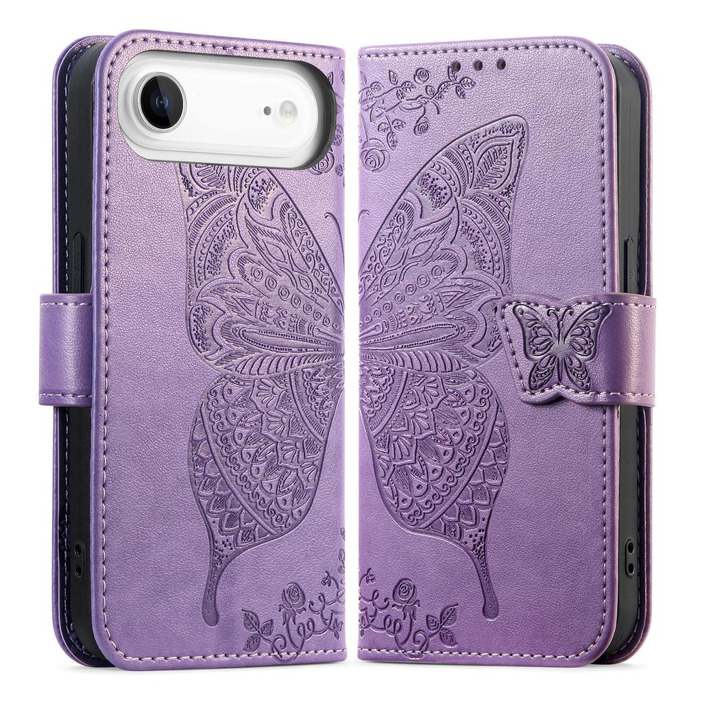 For iPhone Air Case with Strap Butterfly Pattern PU Leather Wallet Phone Cover