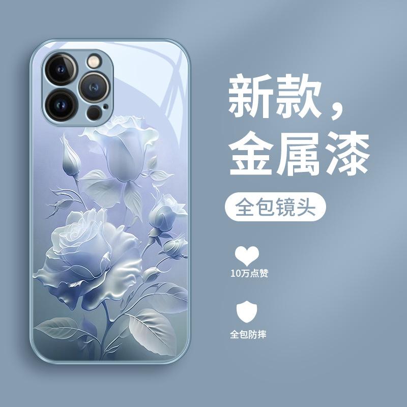 Suitable for Apple 11promax mobile phone case rose flower liquid glass iphone11plus protective case luxury