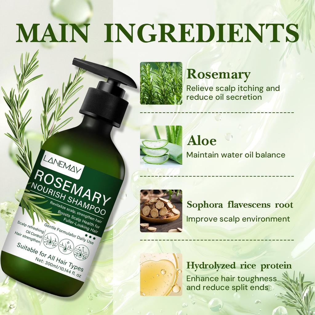 Rosemary Shampoo-Boosts Scalp, Stremgthen Hair For Fuller-looking Hair-Gentle Formula For Daily Use-Suitable For All Hair Types, 300ml