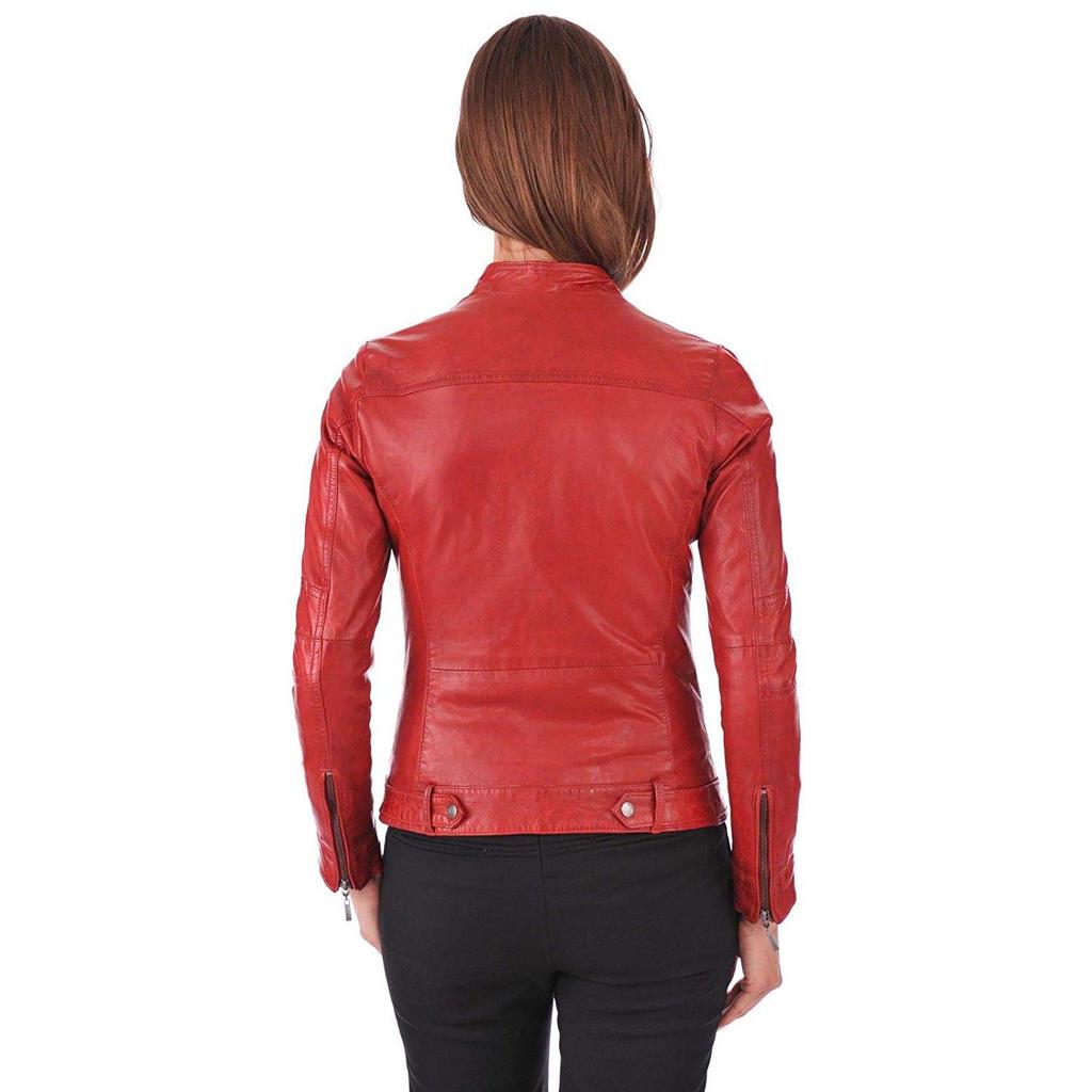 SKINOUTFIT Women Red Leather Jacket Genuine Lambskin Leather Biker Motorcycle Jacket Coat