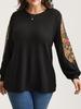 EurAmerican Autumn/Winter Women's Solid Knit Lace Long-Sleeve Top