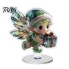 Angel Figurine for Mantel Xmas Acrylic Ornament, 2D Flat Tree Gingerbread Man Ornament with Seasonal Tabletop Display Rotatable Base, Christmas Table