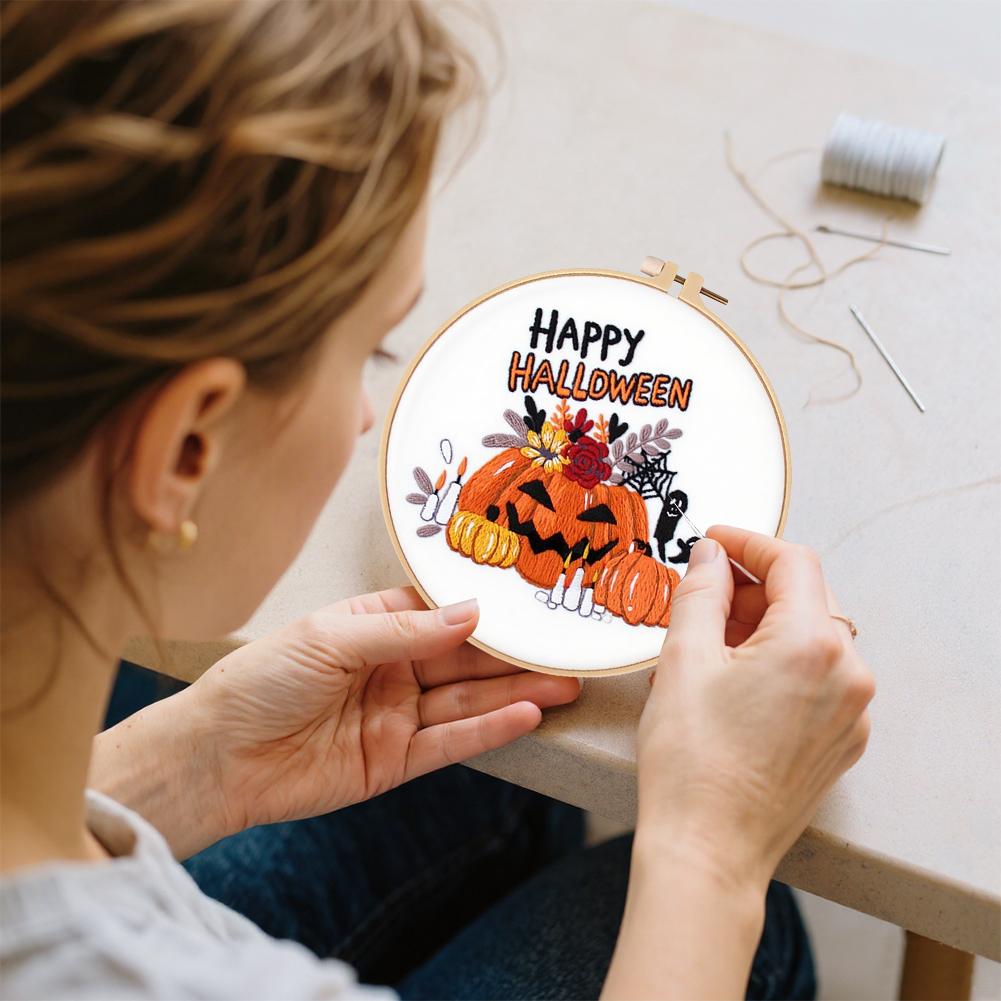 DIY Cross Stitch Kit with Needle Thread Instructions Cross Stitch Needlepoint Kit Halloween Embroidery Kit for Adults Beginner