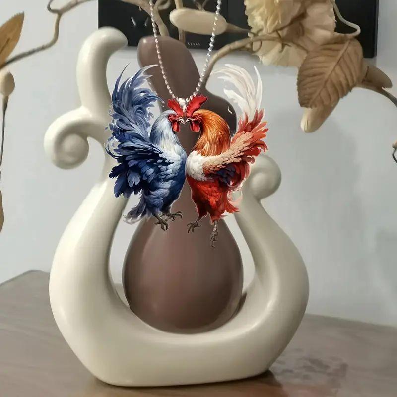 Colorful Cartoon Acrylic Rooster Car Hanging Ornament For Stylish Decoration Interior