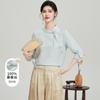 Ouruoxin Chinese Style Guanle Crepe Silk Top Women's 100 Mulberry Silk Short Sleeve Spring/Summer Solid Color Stand Breathable T-shirt