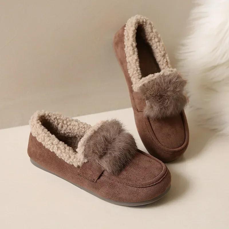 Fashion Woman Winter Cotton Casuals Shoes Winter Round Head Flat Bottom Athleisure Boots Solid Color Soft Comfortable Warm Walking Shoes