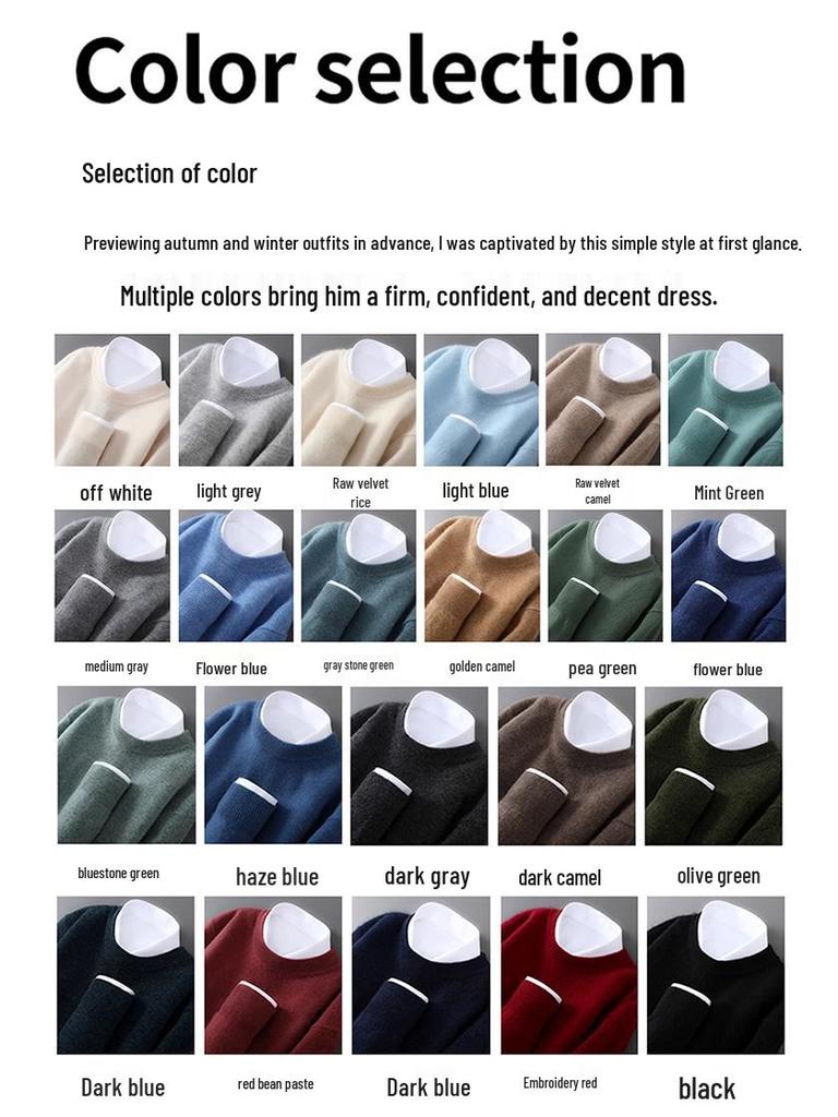 Men's Plus Size 100% Pure Wool Round Neck Cashmere Sweater - Autumn/Winter Casual Knit Pullover