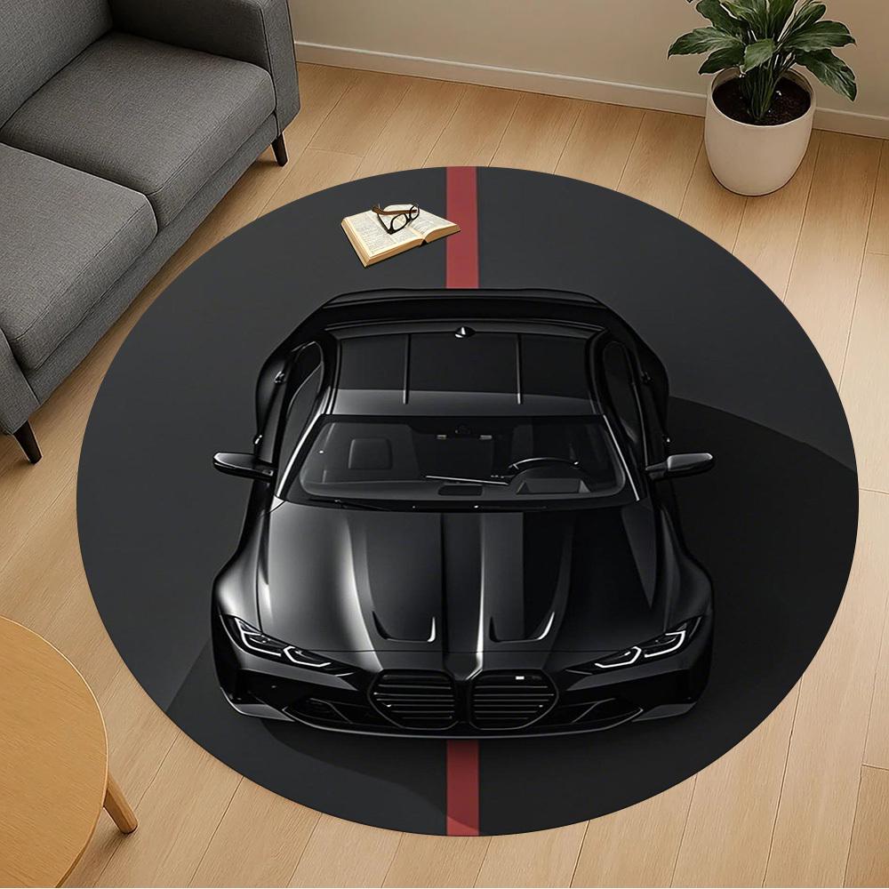 1PC Luxury black car Design Round Chair mat Area Rug - Non-Slip, Floor Mat for Office, Bedroom, home decor Christmas Gift c0528012
