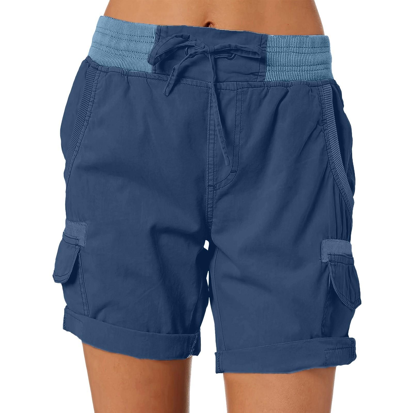 

Женские однотонные модные повседневные брюки с карманами на шнурке, свободные шорты с эластичной резинкой на талии XXL