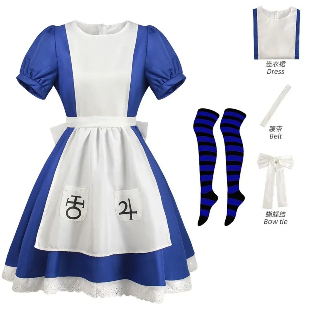Robe Princesse Alice Anime Robe Tablier de Servante Jeu Madness Alice Costume Cosplay Pour Femmes Filles Fête d'Halloween XXXL