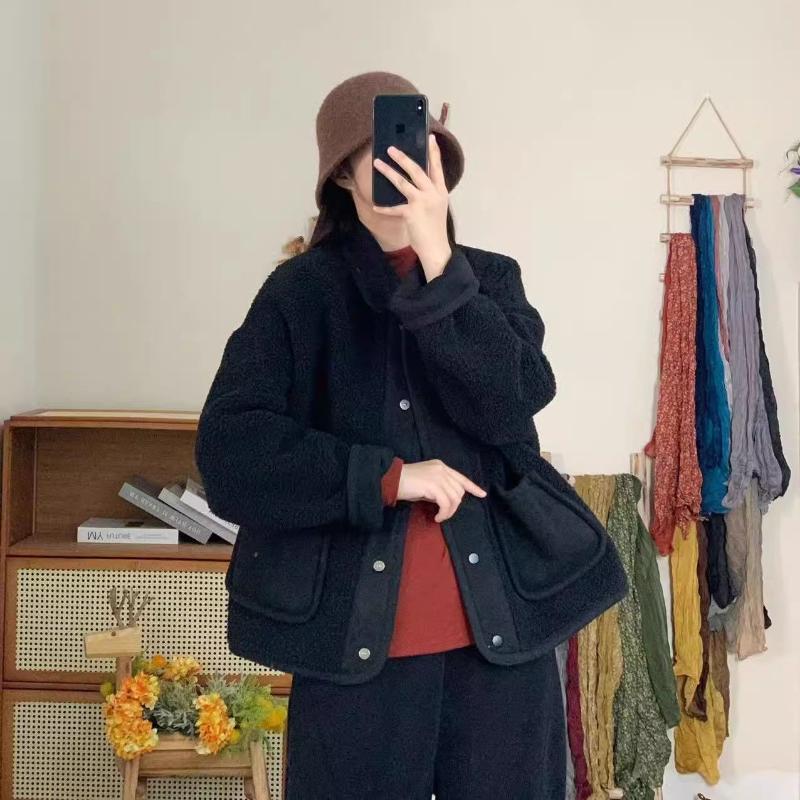 Lässige Patchwork Warmer Revers Locker geschnittene Jacke für Damen