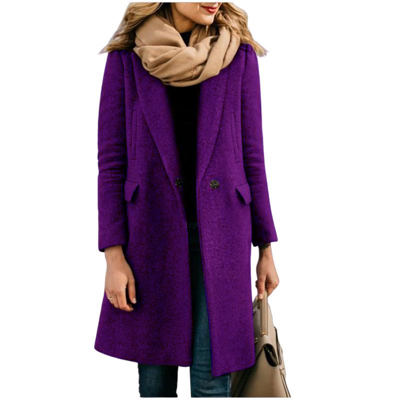 2024 Autumn/Winter Women's Long Wool Coat with Hidden Buttons - European/American Style