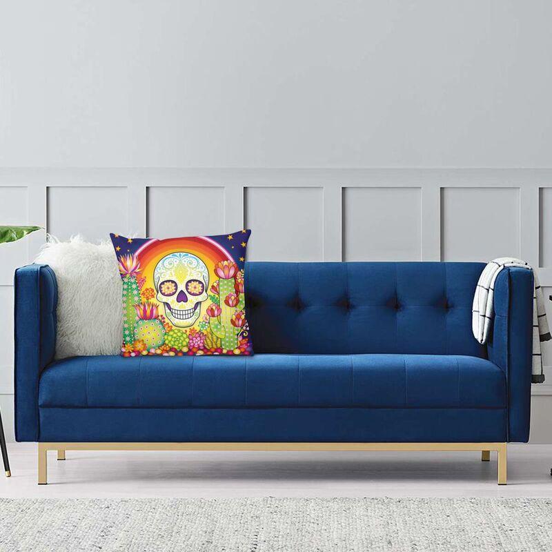Sugar Skull Rainbow Cactus Modern Throw Καλύμματα μαξιλαριού Διακόσμηση κρεβατοκάμαρας 3D εκτύπωση Halloween Day Of The Dead Κάλυμμα μαξιλαριού καναπέ