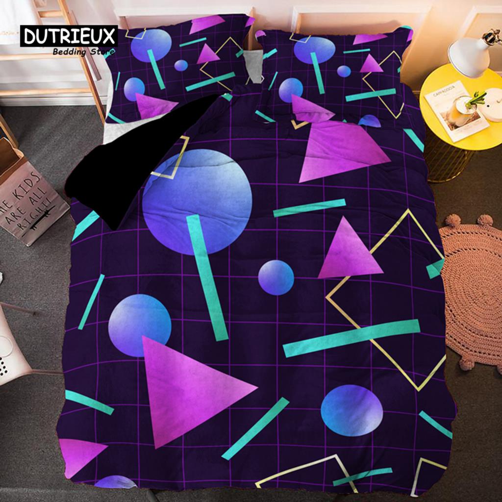 Psychedelic 3D Geometric Duvet Cover Modern Retro Neon Bedding Set Microfiber Colorful Abstract Quilt Cover Full For Kids Teen