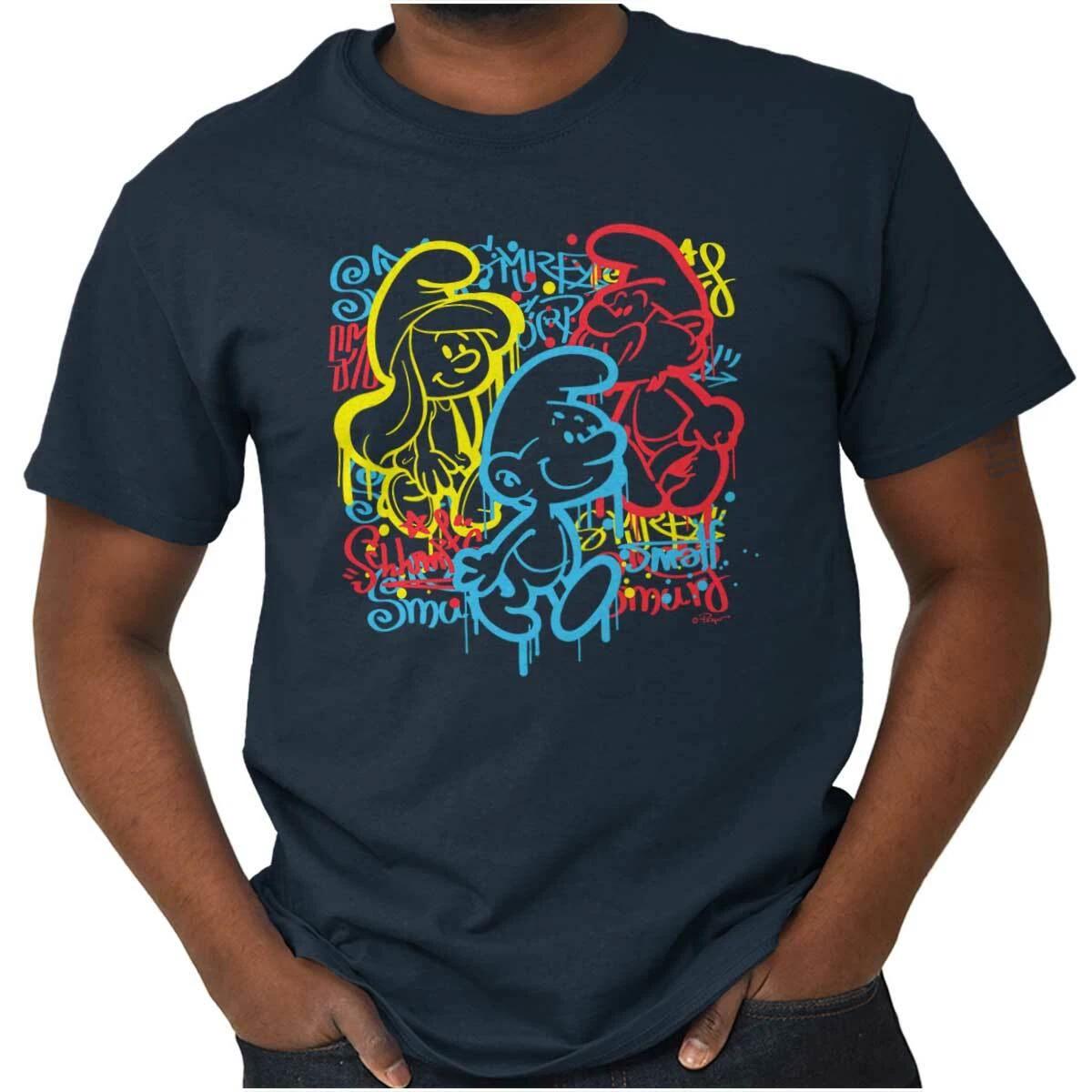 Smurfs Characters Retro 90s Urban Graffiti Womens or Mens Crewneck T Shirt Tee S
