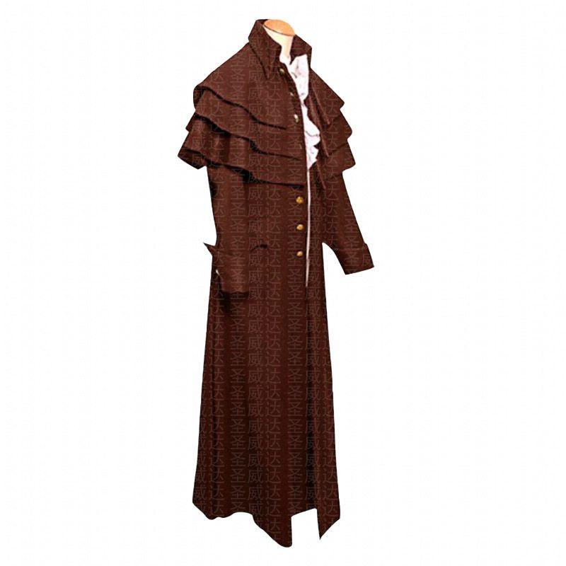 European and American Large-Size Medieval Priest Clothing with Stand-Up Collar and Buttoned Jacket, New Stage Costume Uniform in Stock Priest Uniform [Brown] XL