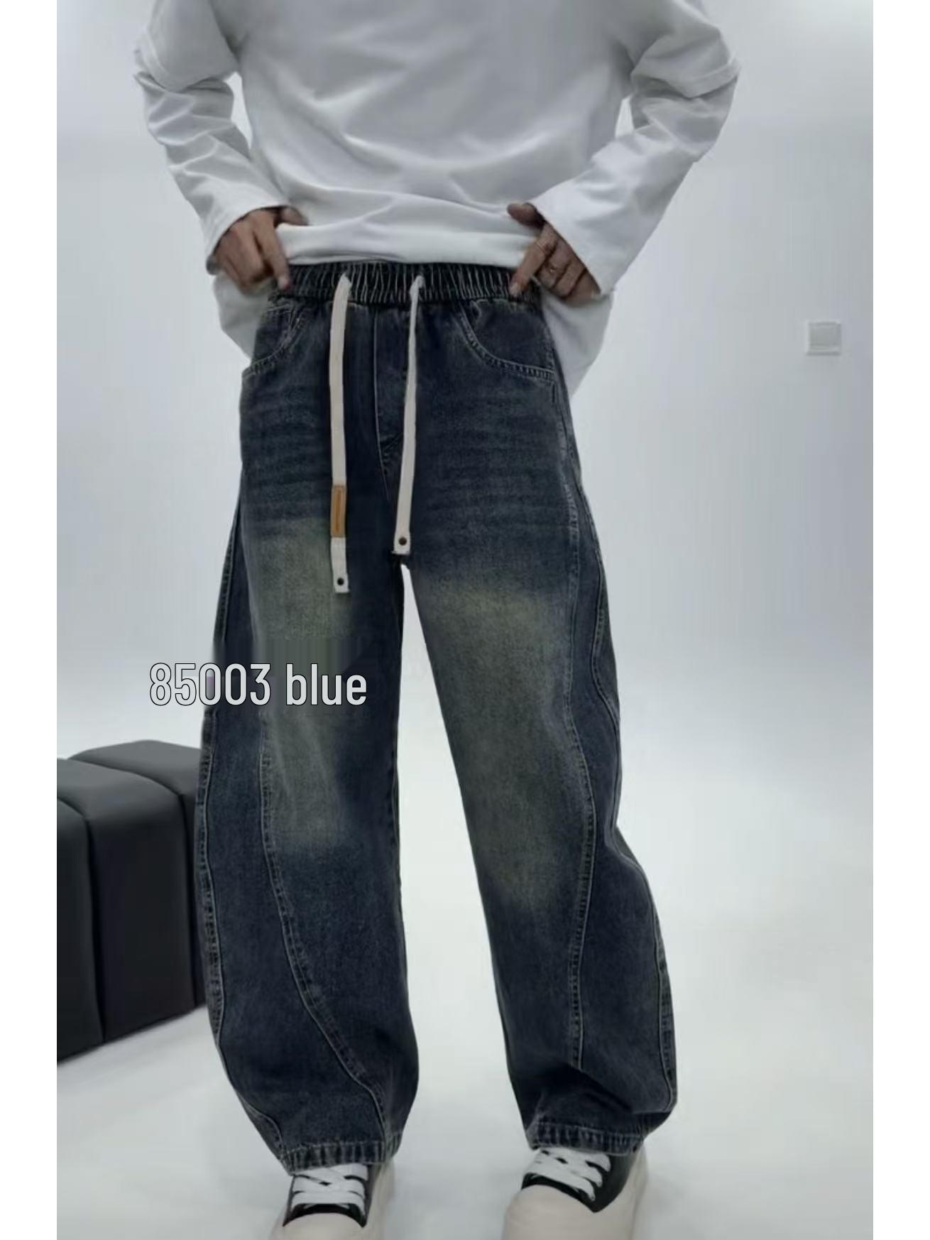 

Men s 2025 Patchwork Distressed Wide-Leg Jeans - Spring/Autumn, Elastic Waist, Loose Fit Size 30 for 95-125 lbs