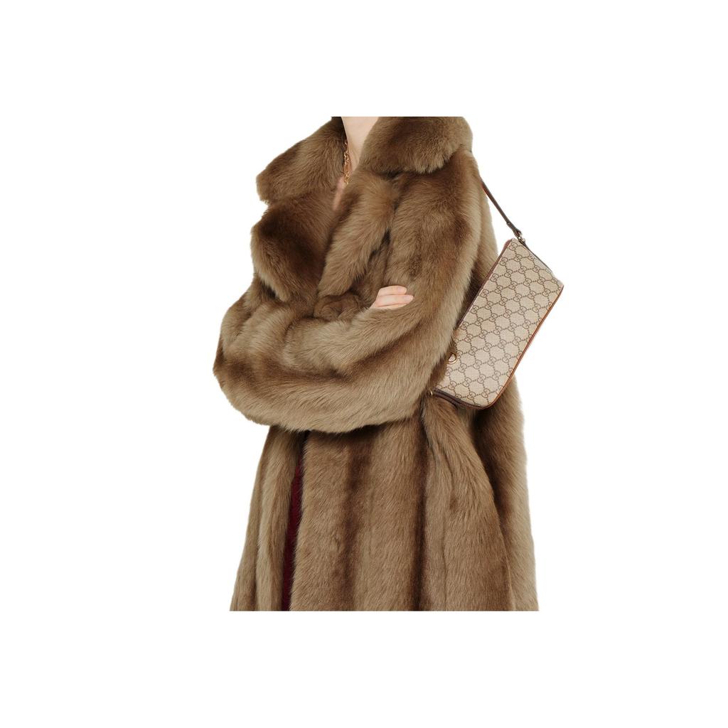 Gucci Torebka na ramię z emblematem GG, jasne złote okucia, tkanina powlekana, mała, damska, beżowo-brązowa, 847281-FAEUC-9758