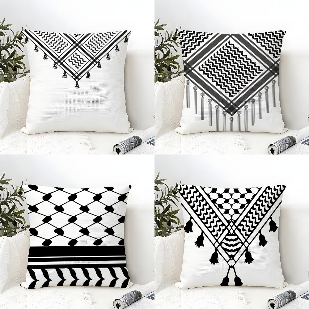 Keffiyeh Scarf Checkered Cushion Cover Eco Linen Pillow Case DoubleSided Print Breathable Durable Hidden Zipper Home Decor