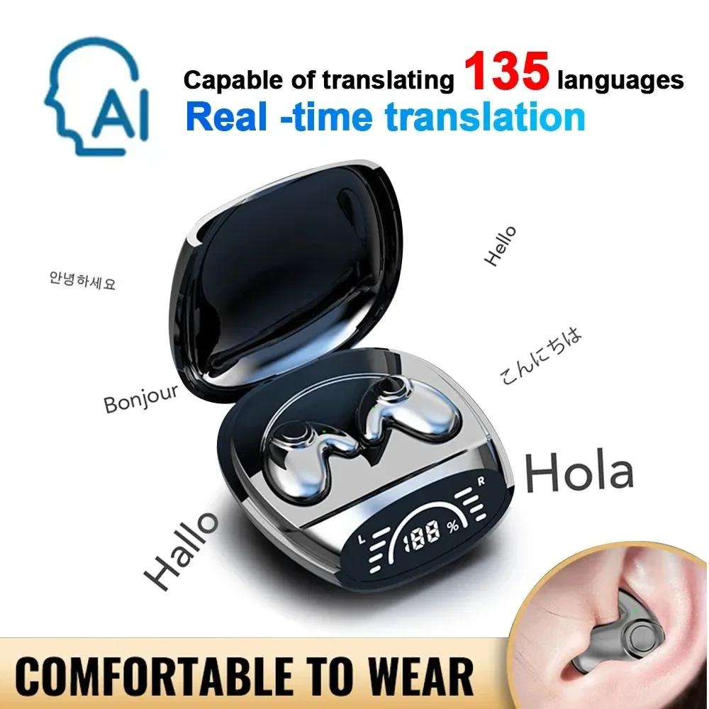 AI Real Time Translator Earphones Support 144 Language Bluetooth 5.4 Headphones Ear-hook Headsets HiFi Noise Reduction Earbuds