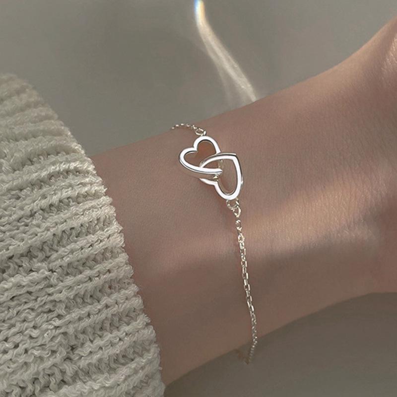 Japanese & Korean Inspired Peach Heart Double Heart Bracelet - Women's Interlocking Love Design