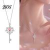 Minimalist Key Shaped Necklace Magic Pendant Necklace, Pink Cubic Zirconia Heart Sparkling Rhinestone Sweet Fairy Jewelry for Women Girls Versatile