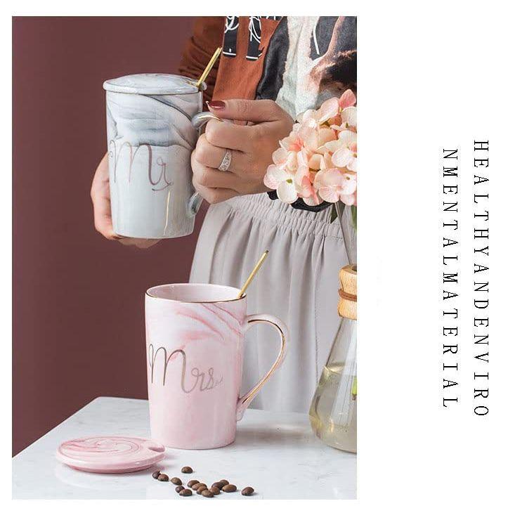 Keramický hrnek na kávu s mramorovou povrchovou úpravou s víčkem a lžičkou k výročí Svatební zásnuby Valentýnské dárky pro pár