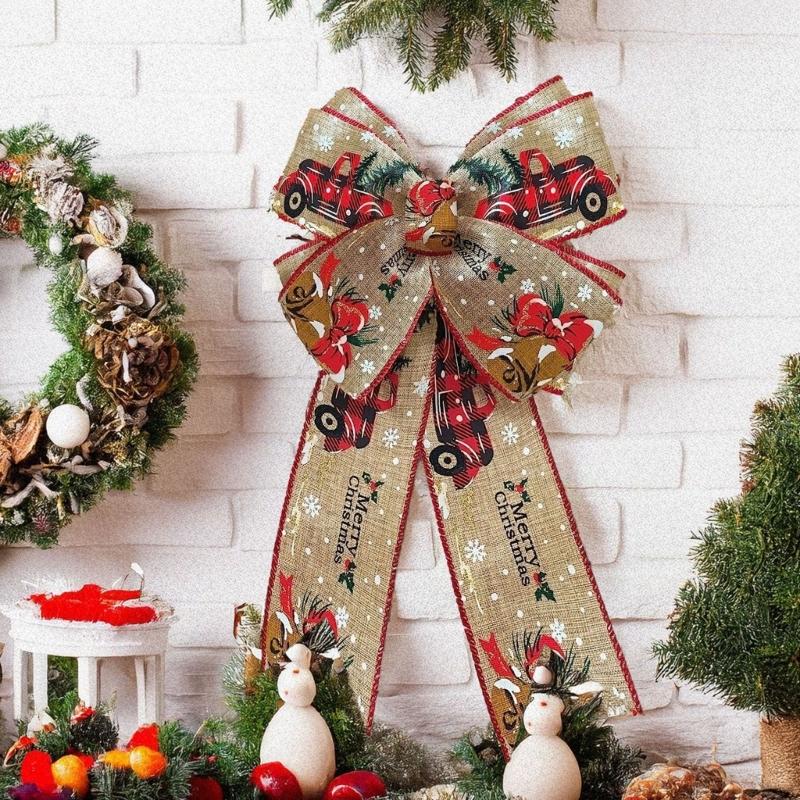 2 Rolls Bucolic Burlap Style Ribbon With Santa Sleigh Bells Holiday Homes Decoration Accessories