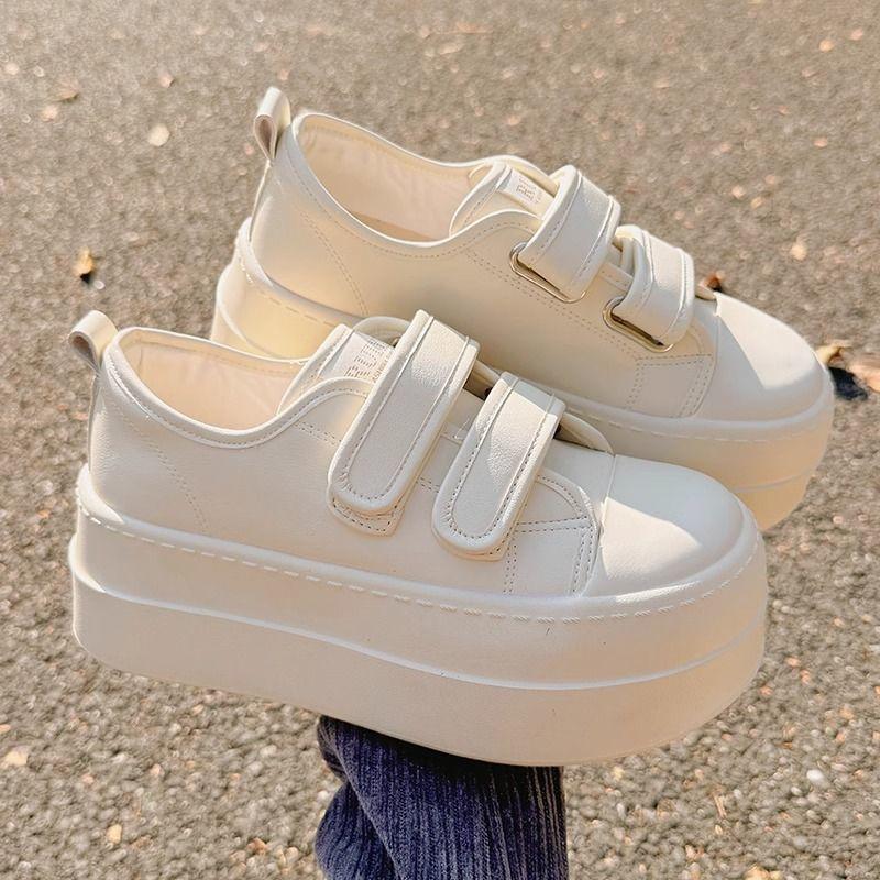Ugly cute muffin Velcro little white shoes women's spring new niche design leather student bread shoes