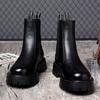 Black Martin Boots Men's Autumn and Winter Trend British Style Chelsea Boots High Top Leather Shoes Men's