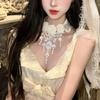 Pure Desire Wind White Lace Flower Tassel Necklace Vintage Court Wind Pearl Neck Strap Sweet Lolita Collarbone Chain