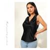 Satin Pile Collar Solid Color Sleeveless Vest Women’s Blouses & Shirts