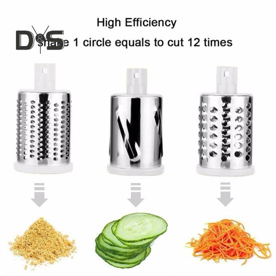 Roterende ostehøvel med utskiftbare rustfrie blader 3-i-1 ostekutter og -strimler Håndsveiv kjøkkenredskap for rask hakking