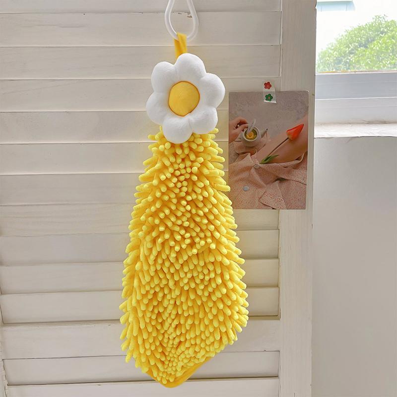 Quick Dry Hand Towel For Kitchen Bathroom Thickened Absorbent Dish Cleaning Cloth Big Sun Flowers Type Lattice Texture