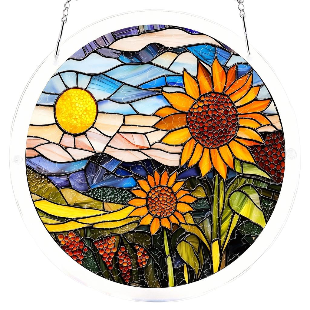 Acrylic Window Hanging Pendant with Chain Printed Decoration Suncatcher Decorative Puzzle Sun Catchers Gifts for Women Men Mom