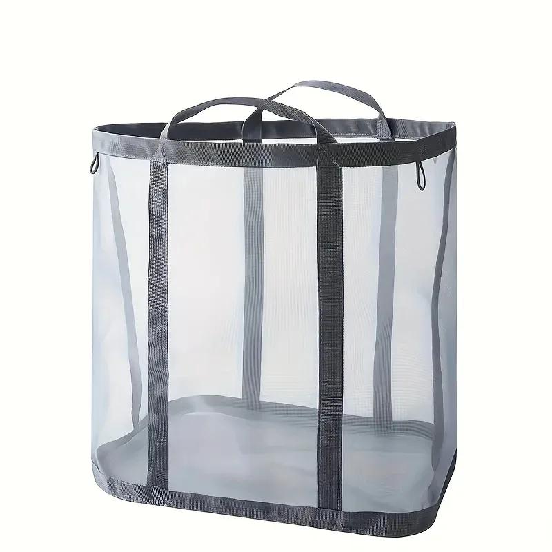 

1PC Foldable Laundry Hamper Bag - Travel & Home Clothes Organizer with Handles & Wall Hooks, Breathable Mesh Laundry Basket Nylo сірий колір