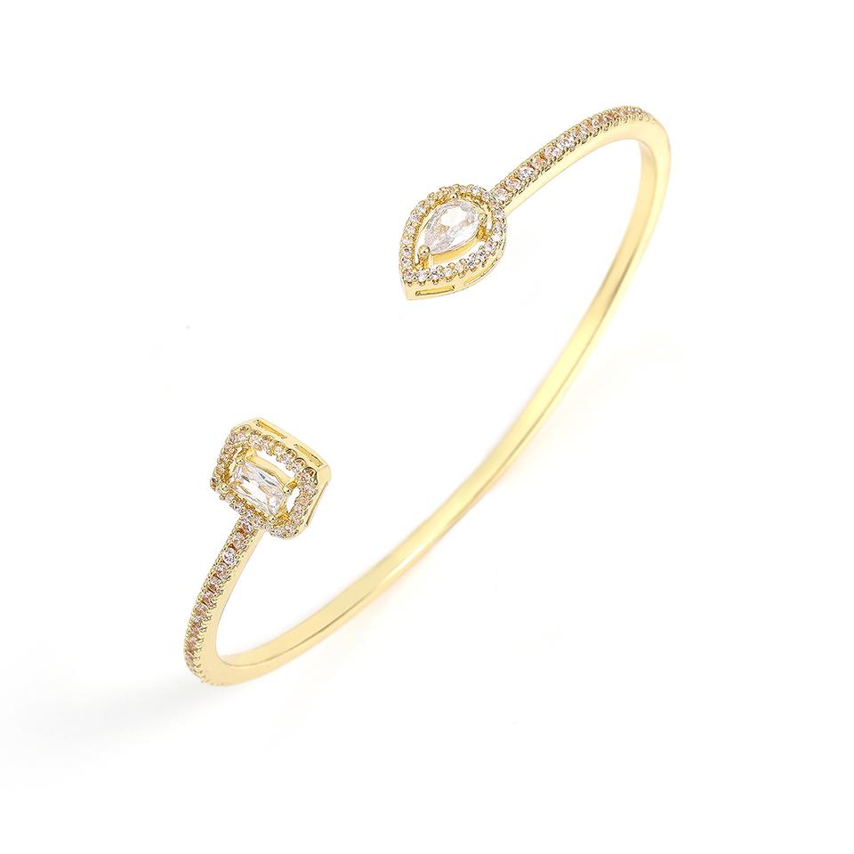 Luxury Geometry Gold Color Cuff Bangles For Women Fashion Cubic Zirconia Bracelets INS Party Everyday Jewlery.
