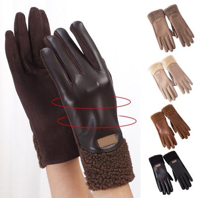2Pcs Women Faux Leather Gloves Waterproof Windproof Touchscreen Outdoor Cycling Gloves Winter Cold Weather Warm Thick Thermal Gloves