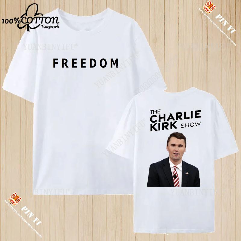 

Harajuku Stree Twear FREEDOM Charlie Kirk Футболка с принтом Свободный 100% Хлопок Повседневная Унисекс Рубашка Свободная Дышащая S-6XL S