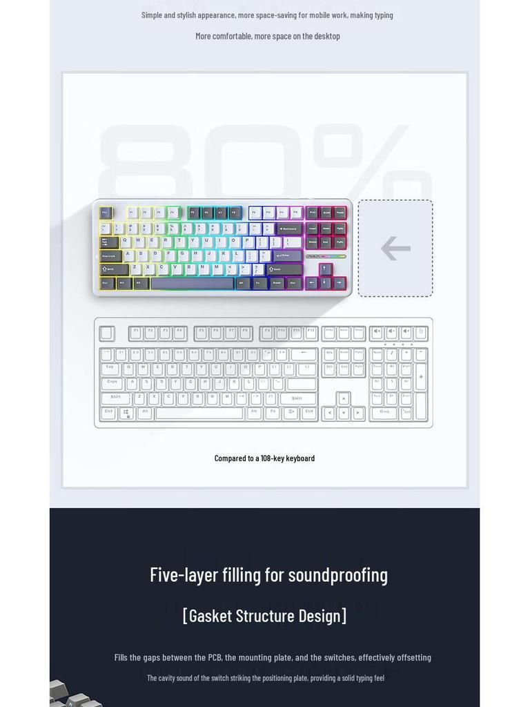 Wolfspider F87Pro Wireless Mechanical Gaming Keyboard - Customizable, Three-Mode, Bluetooth, Gasket Structure, Hot-Swappable.