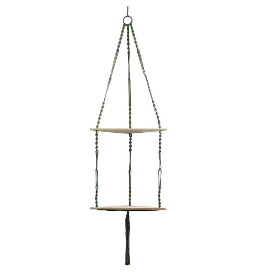 Wall Hanging Corner Shelf Bohemia Handmade Cotton Rope 1/2 Tier Triangle Storage Shelf Farmhouse Rustic Wood Potted Plants Planter Craft Display Rack