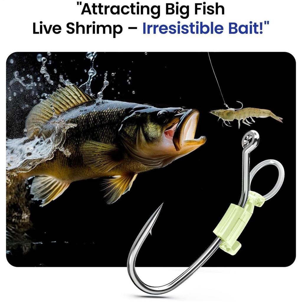 10pcs Live Shrimp Hook Luminous Bait Holder Set rbon Steel Fishing Hooks Barbed Baitholder Heavy Duty Metal Barbed Fishhook