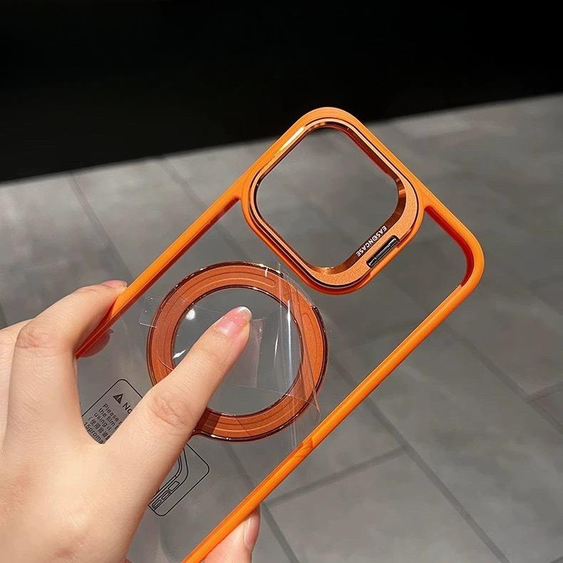 Applicable To IPhone17 Transparent Magnetic Lens Dual Bracket Mobile Phone Case Apple 16 Lens Film Protective Case 15