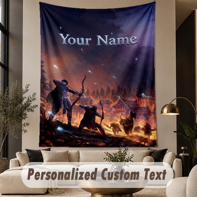 Custom Text Printed Tapestry World of Warcraft Pattern Large Wall Hanging Indoor Room Decor
