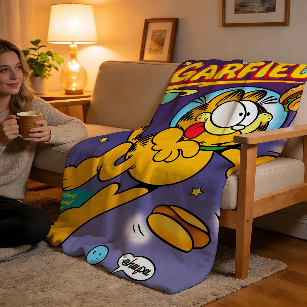 Throw High-Density Short Plush Blanket For Sofa Nap Air-Conditioned Room Soft Skin-Friendly YELLOW CAT G-Garfield