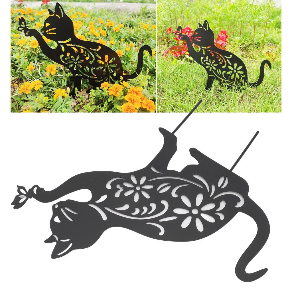 Schwarze Katze Figur Niedliche Schwarze Katze Lebendiges Aussehen Hohles Design Langlebiges Metall Schwarze Katze Deko für Zuhause Garten Hinterhof