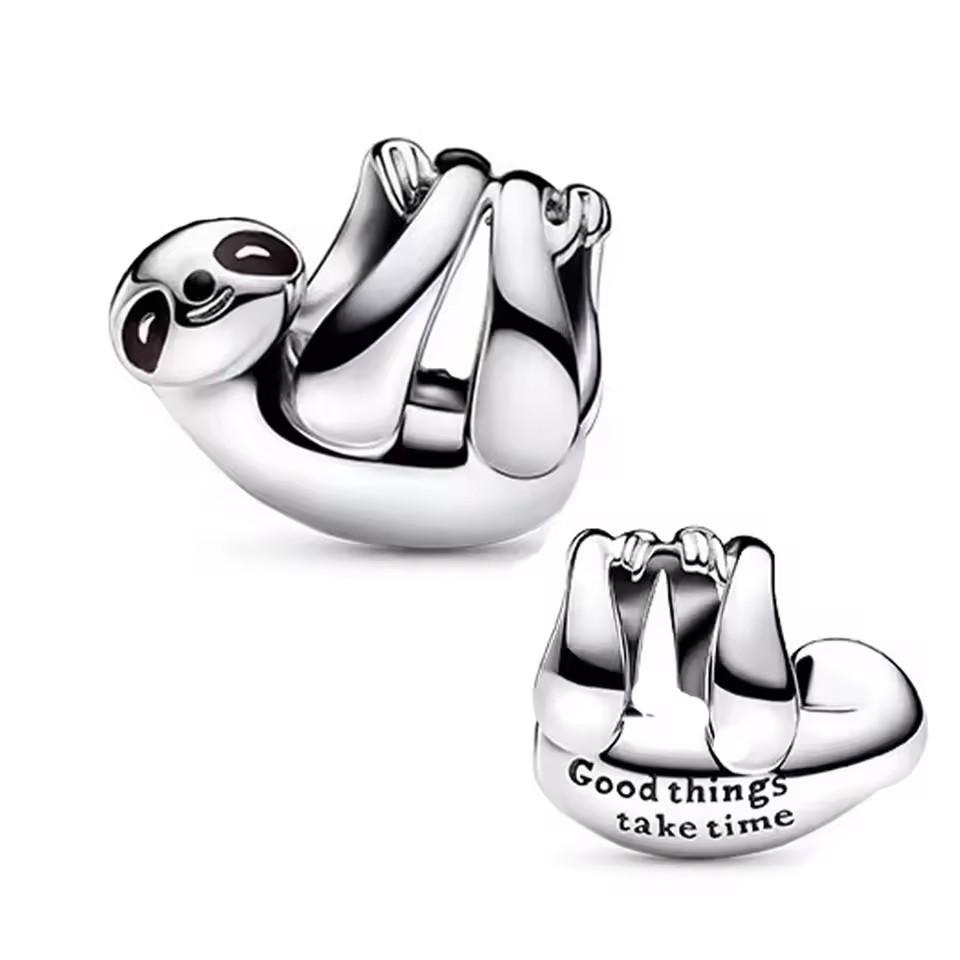 925 Sterling copper Cute Animal Hanging Sloth Charm fit Original Bracelet Charm For Women Enamel Craft Zircon Party Hot Gift