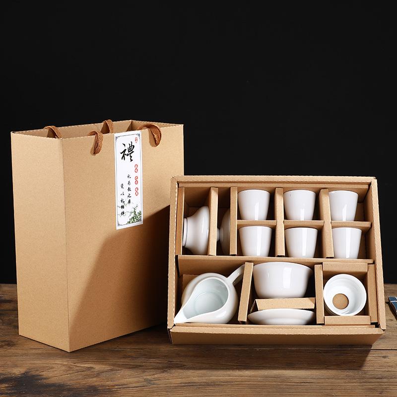 White porcelain kung fu tea set ceramic tea sea glass tea sea tea cup cover bowl tea set opening gift companion